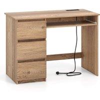 Costway Computer Desk Modern Office Desk w/Power Outlet & Keyboard Tray in Natural