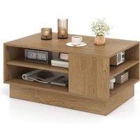 Costway Modern Coffee Table 86cm Long Rectangle Center Table w/ Shelves in Natural