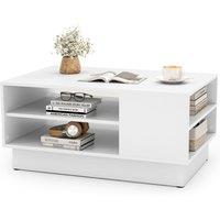 Costway Modern Coffee Table 86cm Long Rectangle Center Table w/ Storage Shelves in White