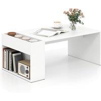 Costway Coffee Table 85cm Coffee Table with Double-Layer Storage Space in White