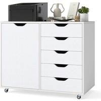 Costway 5-Drawer Chest Mobile Chest of Drawers with Adjustable Shelf in White