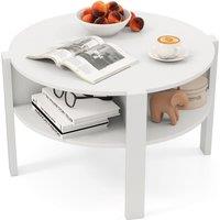 Costway 2-Tier Round Coffee Table 74cm Tea Cocktail Table w/ Storage in White