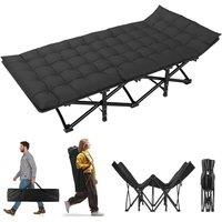 Kelvenix Camping Cot Heavy-Duty Portable Camping Bed Folding Bed w/ Mat in Black
