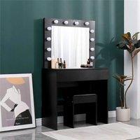 Havendro Dressing Table with LED Mirror Makeup Desk Vanity in Black | Size: 140 cm x 80 cm