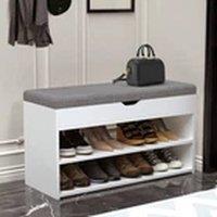EONLION Shoe Bench Storage Cabinet with Padded Cushion Seat Organiser in White