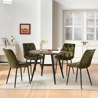 SONARA Dark Walnut 4 Seater Dining Table With 4 Velvet Chairs Sets in Green