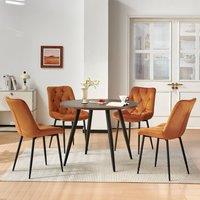 SONARA Dark Walnut 4 Seater Dining Table With 4 Velvet Chairs Sets in Orange