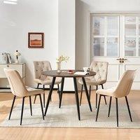 SONARA Dark Walnut 4 Seater Dining Table With 4 Velvet Chairs Sets in Beige