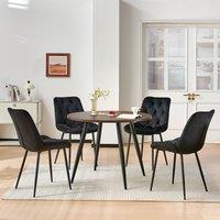 SONARA Dark Walnut 4 Seater Dining Table With 4 Velvet Chairs Sets in Black