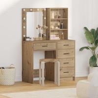 Berkfield Home 2 Piece Dressing Table Set with LED Artisan Oak Engineered Wood in Brown