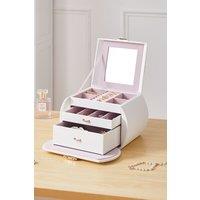 SHEONLY Women's Jewellery Box Organiser Leather With Big Mirror & lockable for Storage & Display in White