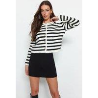 WOVCOR Women's Soft Textured Striped Knit Cropped Cardigan | Size: Small