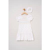 Miss Girl's Butterfly Embroidered Smocked Dress with Scrunchie in Cream | Size: 3 Years