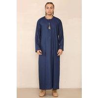 Thobez Men's Omani Eid Thobe Jubba With Tassel in Navy | Size: 58R