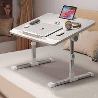 Living and Home Foldable Height-Adjustable Laptop Bed Table with Movable Stop Bar, Tablet Slot in Grey