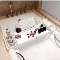 Living and Home Multifunction Expandable Bamboo Wooden Bathtub Caddy Tray in White