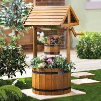 Gainsborough Wooden Wishing Well Planter with Faux Crank, Bucket & Liner, 83cm in Light Brown