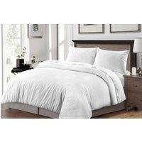 Homes-Linen Luxury Brushed Microfiber Stripe Duvet Cover Set with Pillowcases in White | Size: Double