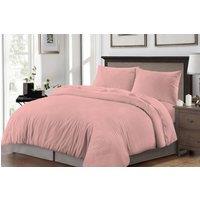 Homes-Linen Luxury Brushed Microfiber Stripe Duvet Cover Set with Pillowcases in Pale Pink | Size: Super King