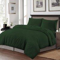 Homes-Linen Luxury Brushed Microfiber Stripe Duvet Cover Set with Pillowcases in Green | Size: Double