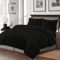 Homes-Linen Luxury Brushed Microfiber Stripe Duvet Cover Set with Pillowcases in Black | Size: Super King