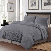 Homes-Linen Luxury Brushed Microfiber Stripe Duvet Cover Set with Pillowcases in Charcoal | Size: Single