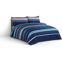 Homes-Linen 4 Piece Vega Microfiber Bedding Set Blue Stripe Pattern | Size: Single