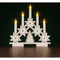 Marco Paul Wooden Star Christmas Candle Bridge with 5 Faux Candle Arch in White