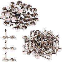 Neel Blue 10mm x 18mm Double Cap Rivets, Extra Long Tubular Metal Studs - 50pcs in Silver