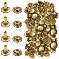 Neel Blue 10mm Double Cap Rivet Tubular Metal Studs, Leather Rivets - 100pcs in Gold