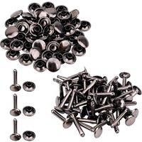 Neel Blue 10mm x 18mm Double Cap Rivets, Extra Long Tubular Metal Studs - 50pcs in Black