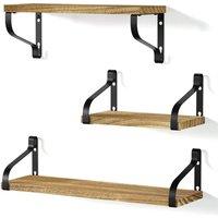 MANTRARAJ 3 PCS Floating Shelves Wall Mounted Wooden Display Hanging Storage in Brown