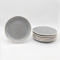 Glim & Glam Reactive Grey Glaze Dinnerware Nordic Pebble 4 Side Dessert Plates Set 8.3"