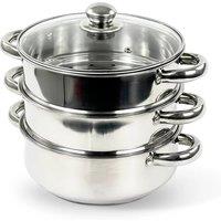 SPETLEK 22cm 3 Tier Stainless Steel Steamer Pot Cooker Set with Glass Lid in Metallic Silver