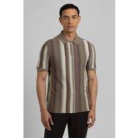Steel & Jelly Men's Goldie - Zig-Zag Seersucker Polo Shirt in Stone | Size: Small