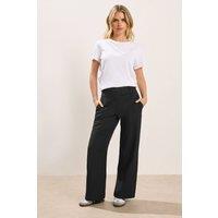 PixieGirl Women's Petite Button Tab Detail Wide Leg Trousers in Black | Size: 12