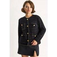 Bianco Lucci Women's Textured Jacquard Button-Up Cardigan in Black