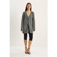 Bianco Lucci Women's Textured V-Neck Midi Cardigan with Tie Closure in Grey