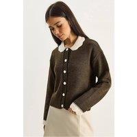 Bianco Lucci Women's Thick Ribbed Knit Cardigan with Button Closure in Dark Brown
