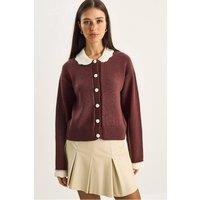 Bianco Lucci Women's Thick Ribbed Knit Cardigan with Button Closure in Burgundy