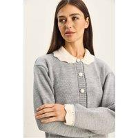 Bianco Lucci Women's Thick Ribbed Knit Cardigan with Button Closure in Grey
