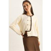 Bianco Lucci Women's Ribbed Knit Button-Up Cardigan in Cream