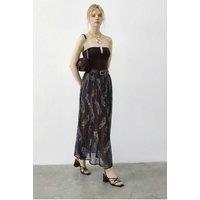 Bianco Lucci Women's High Waist Paisley Maxi Skirt with Belt in Navy | Size: Medium