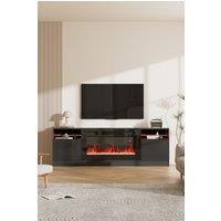 Living and Home Recessed Electric Fireplace TV Stand with Remote Control in Black
