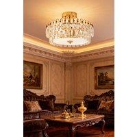 Living and Home Semi Flush Mount Crystal Ceiling Light in Gold