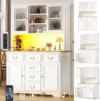 Matteo White Modern Tall Kitchen Cabinet - USB, LED Light & Storage