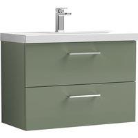 Balterley Bathroom Wall Hung 2 Soft Close Drawer Vanity Unit, Satin Green, 610mm in Green