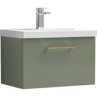 Balterley 600mm Wall Hung 1 Drawer Vanity Basin Unit, Satin Green, Copper Handle in Green