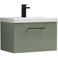 Balterley 600mm Wall Hung 1 Drawer Vanity Basin Unit, Satin Green, Black Handle in Green