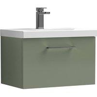 Balterley 600mm Wall Hung 1 Drawer Vanity Basin Unit, Satin Green, Pewter Handle in Green